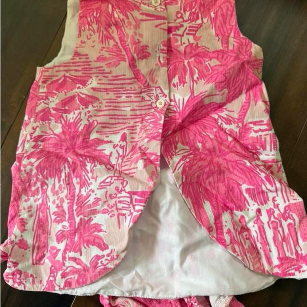 Girls Pink Tropical Print Dress with Bloomers - Picture 2 of 2